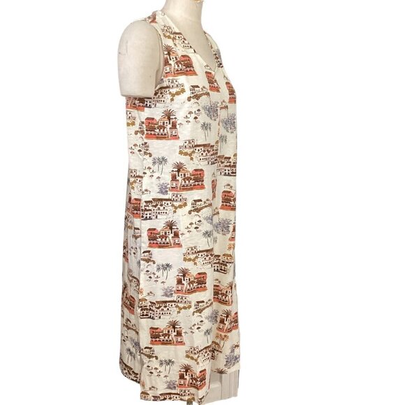 Naturals D&Co Sleeveless Tank Dress Novelty Beach Villa Print Sz MP 74L - Picture 2 of 9